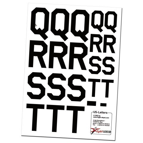 US Buchstaben Aufkleber in Schwarz für Modellbau und Bastelprojekte, geeignet für individuelle Beschriftungen und Dekorationen.