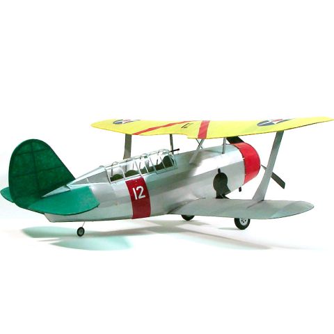 Dumas Gummimotorflugzeug Modell mit gelbem und grünem Design, detailreiche Darstellung eines historischen Flugzeugs, ideal für Sammler und Modellbau-Enthusiasten.
