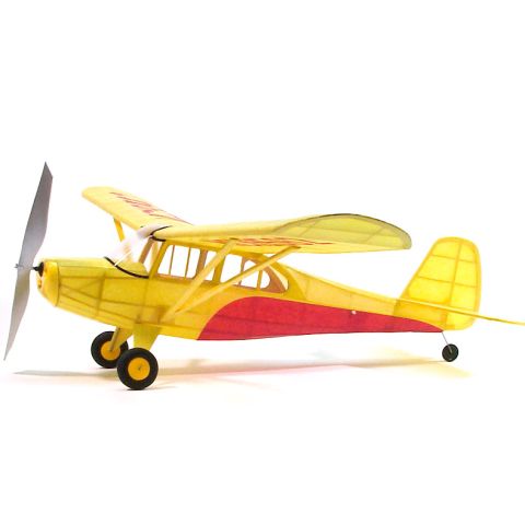 Dumas Gummimotorflugzeug in Gelb und Rot – Modellflugzeug für den Außenbereich mit detaillierter Bauweise und klassischem Design.