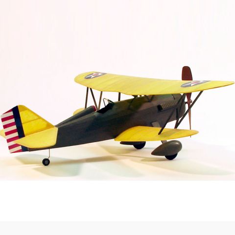 Gebautes Modellflugzeug einer Curtiss P-6E Hawk Balsabausatz mit Gummimotorantrieb