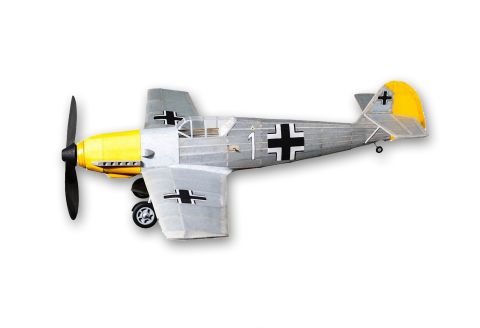 fertig gebautes Gummimotor-Modellflugzeug der Messerschmitt Bf 109 von Vintage Model Company